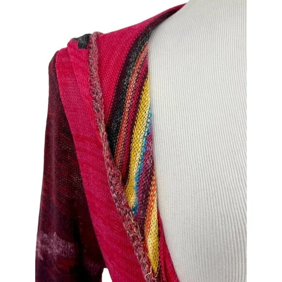 Free People Hooded Long Multicolor Cardigan | Boho Coastal Cowgirl Tribal Indie - Picture 14 of 16
